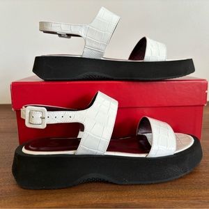 Staud Women's Nicky Croc Embossed Slingback Platform Sandals White EUR 37 US 7